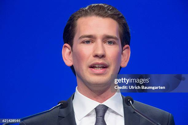 Party conference of the Christian Social Union in Munich. Sebastian Kurz, Austrian Federal Minister for Europe, Integration and Exterior, during his...