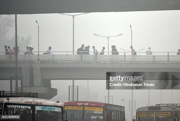 View of Smoggy morning at Anand Vihar as smog covers the capital's skyline, on November 6, 2016 in New Delhi, India. New Delhi's air quality has...