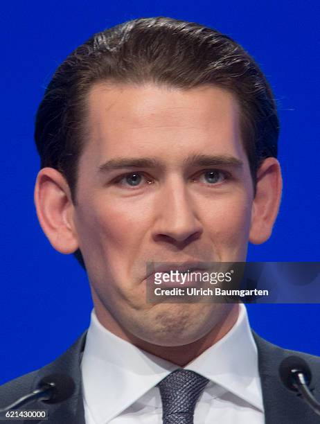 Party conference of the Christian Social Union in Munich. Sebastian Kurz, Austrian Federal Minister for Europe, Integration and Exterior, during his...