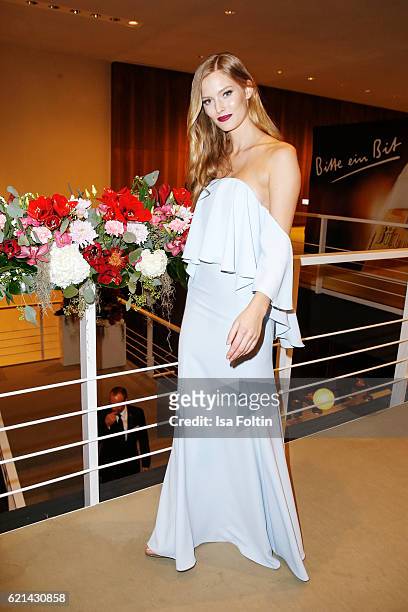 Model Charlott Cordes arrives at the 23rd Opera Gala at Deutsche Oper Berlin on November 5, 2016 in Berlin, Germany.