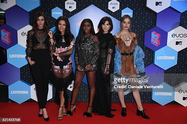 Girls Eleanor Calder, Monica Geuze, Sandra Lambeck, Betty Autier and Sonya Esman attend the MTV Europe Music Awards 2016 on November 6, 2016 in...