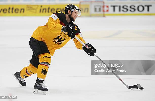 Kai Hospelt of Germany in action during the Germany v Canada Deutschland Cup 2016 Ice Hockey match at Curt Frenzel Stadion on November 6, 2016 in...
