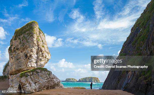 a rugged coastal landscape at ballintoy harbour along the causeway coast in antrim, northern ireland - county antrim 個照片及圖片檔