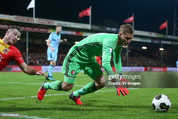 Jack Wolters of Go Ahead Eagles, Par Hansson of Feyenoordduring the Dutch Eredivisie match between Go Ahead Eagles and Feyenoord at The Adelaarshorst...