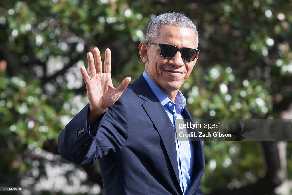 President Obama Departs White House En Route To Florida To Campaign For Hillary Clinton