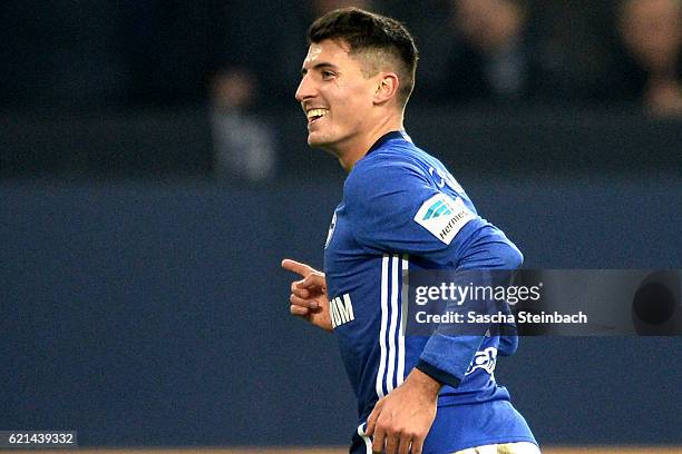 Alessandro Schoepf of Schalke celebrates after scoring his team's third goal during the Bundesliga match between FC Schalke 04 and Werder Bremen at...