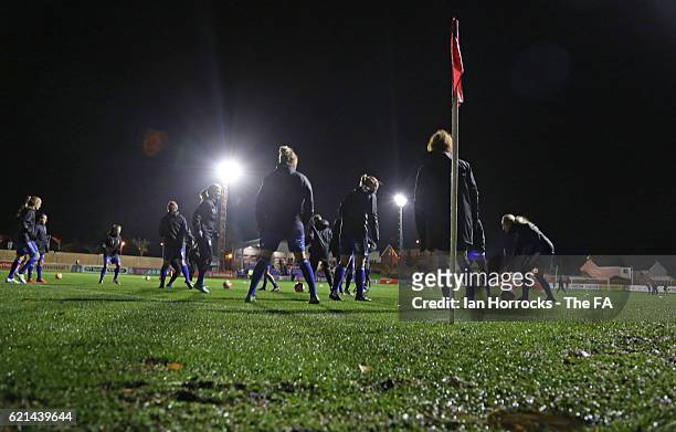 Birmingham City ladies warm up before the WSL1 match between Sunderland Ladies and Birminghamon City Ladies at The Hetton Centre on November 6, 2016...