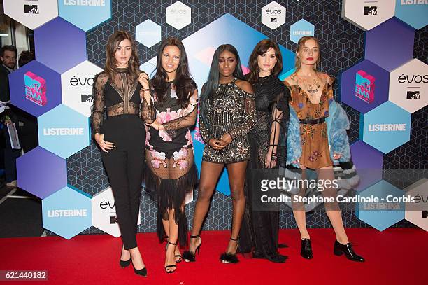 Girls Eleanor Calder, Monica Geuze, Sandra Lambeck, Betty Autier and Sonya Esman attends the MTV Europe Music Awards 2016 on November 6, 2016 in...