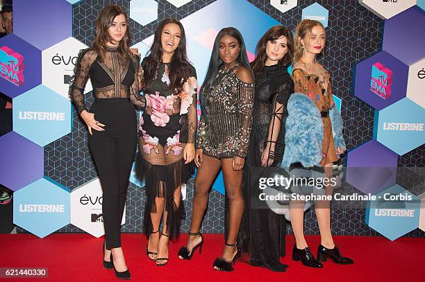 Girls Eleanor Calder, Monica Geuze, Sandra Lambeck, Betty Autier and Sonya Esman attends the MTV Europe Music Awards 2016 on November 6, 2016 in...