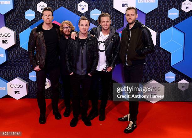 Zach Filkins, Ryan Tedder, Eddie Fisher, Brent Kutzle and Drew Brown of One Republic attend the MTV Europe Music Awards 2016 on November 6, 2016 in...