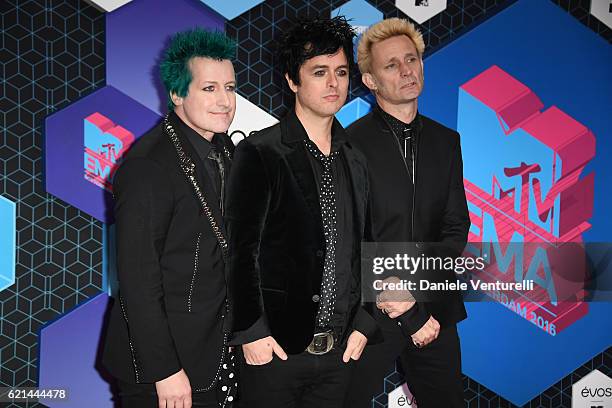 Green Day attend the MTV Europe Music Awards 2016 on November 6, 2016 in Rotterdam, Netherlands.