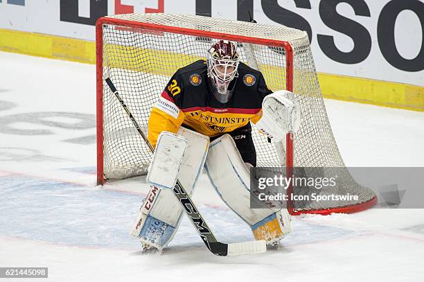 Goalie Niklas Treutle looks on during the Deutschland Cup between Germany and Canada on November 06 at Curt Frenzel Stadium in Augsburg, Germany.