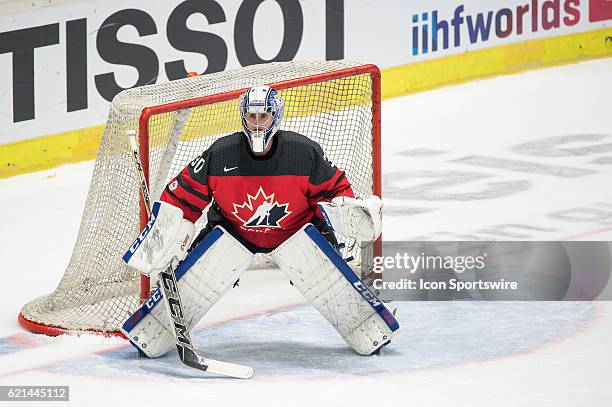 Goalie Danny Taylor looks on during the Deutschland Cup between Germany and Canada on November 06 at Curt Frenzel Stadium in Augsburg, Germany.