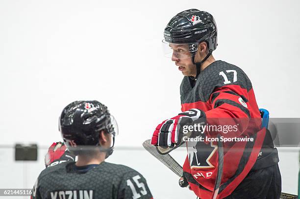 Kevin Clark celebrates his goal with teammates on bench during the Deutschland Cup between Germany and Canada on November 06 at Curt Frenzel Stadium...