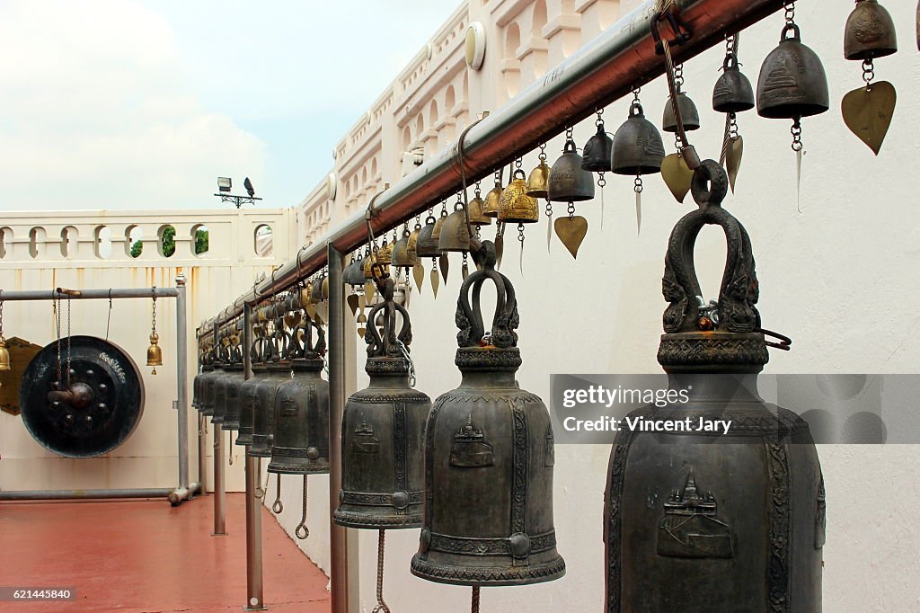 Gong and bells Golden Mount Bangkok Thailand