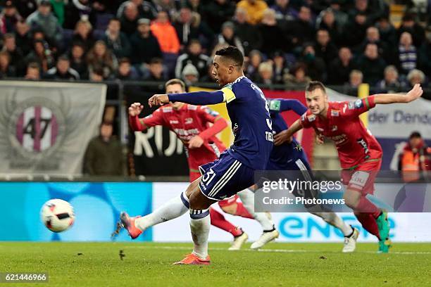 Anderlecht, Belgium Youri Tielemans midfielder of RSC Anderlecht celebrates scoring the equalising goal pictured during the Jupiler Pro League match...