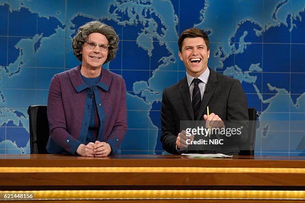 Benedict Cumberbatch" Episode 1709 -- Pictured: Dana Carvey as Church Lady and Colin Jost during Weekend Update on November 5, 2016 --