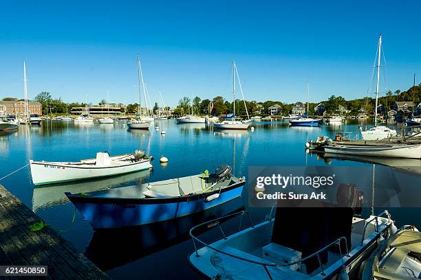 harbor at woods hole, cape cod, massachusetts. - falmouth stock-fotos und bilder