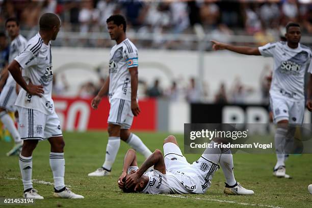 Players of Ponte Preta reacts after the second goal of Santos during the match between Ponte Preta and Santos for the Brazilian Series A 2016 at...