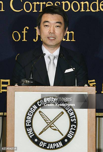 Japan - Japan Restoration Party co-leader Toru Hashimoto, who doubles as Osaka mayor, holds a press conference at the Foreign Correspondents' Club of...