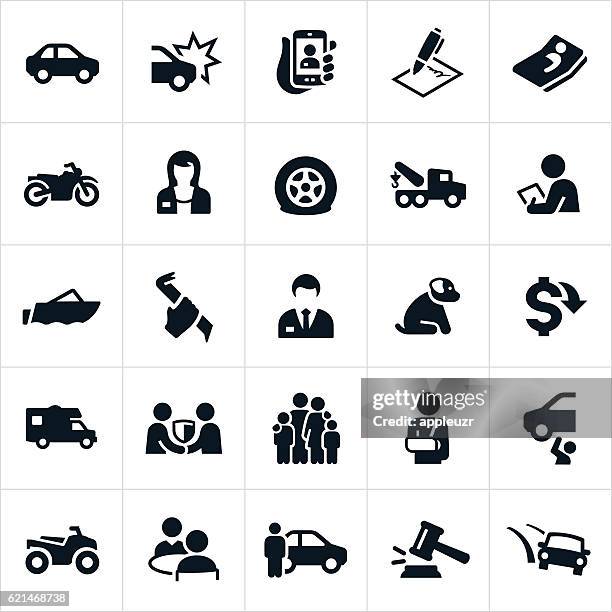 ilustrações de stock, clip art, desenhos animados e ícones de vehicle insurance icons - choque