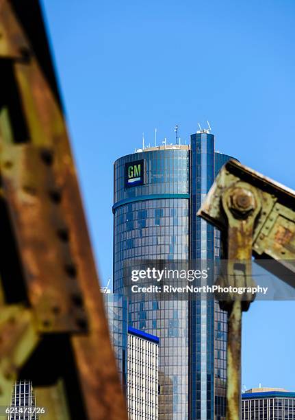 general motors headquarters, detroit renaissance center, - general motors place stockfoto's en -beelden