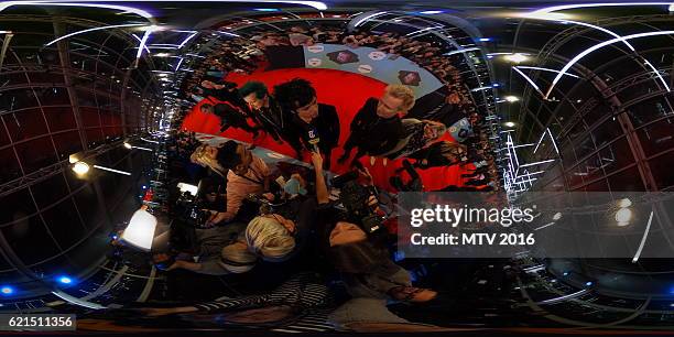 Green Day are interviewed on the MTV EMA's red carpet at the MTV Europe Music Awards 2016 on November 6, 2016 in Rotterdam, Netherlands.