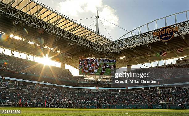 General view of Hard Rock Stadium during a game between the Miami Dolphins and the New York Jets on November 6, 2016 in Miami Gardens, Florida.