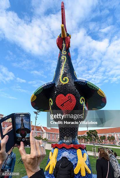 Inauguration of Pop Galo, a public art work of Portuguese artist Joana Vasconcelos, inspired by the iconic 'Galo de Barcelos' , that combines...