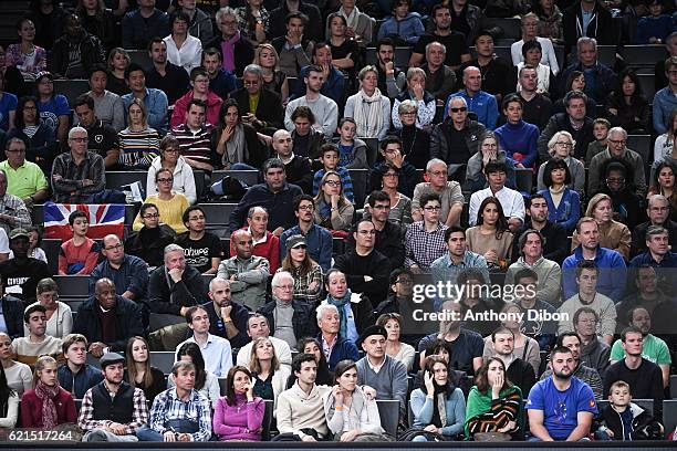 Fans in the stand during the Mens Singles Final match on day seven of the BNP Paribas Masters at Hotel Accor Arena Bercy on November 6, 2016 in...
