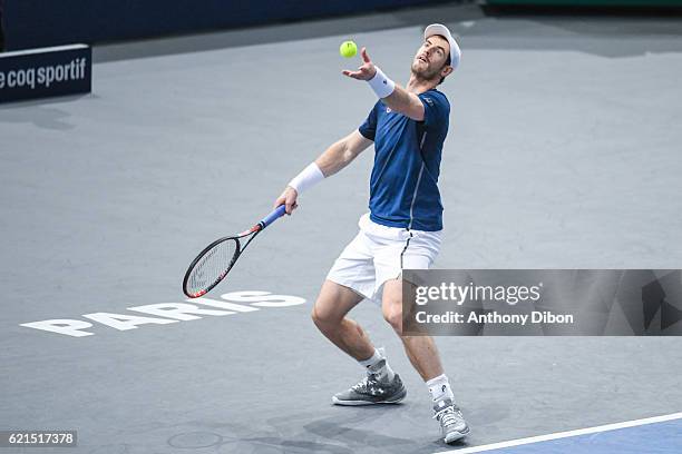 Andy Murray during the Mens Singles Final match on day seven of the BNP Paribas Masters at Hotel Accor Arena Bercy on November 6, 2016 in Paris,...