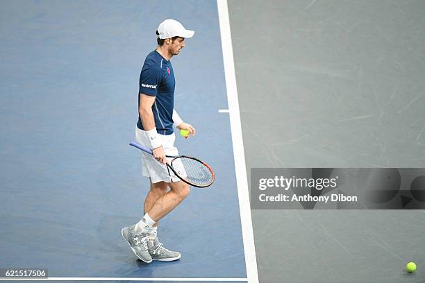 Andy Murray looks dejected during the Mens Singles Final match on day seven of the BNP Paribas Masters at Hotel Accor Arena Bercy on November 6, 2016...