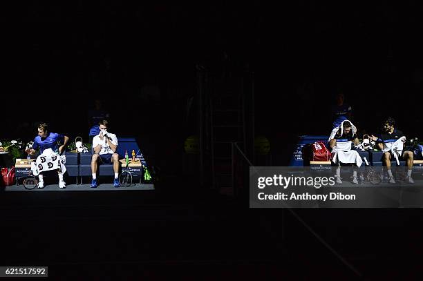 Henri Kontinen, John Peers and Nicolas Mahut and Pierre Hugues Herbert during the Mens Double Final match on day seven of the BNP Paribas Masters at...