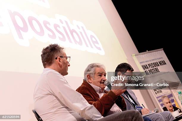 Former Uruguayan President Jose '' Pepe '' Mujica meets students of Rome during the presentation of the book "Una pecora nera al potere" at the...