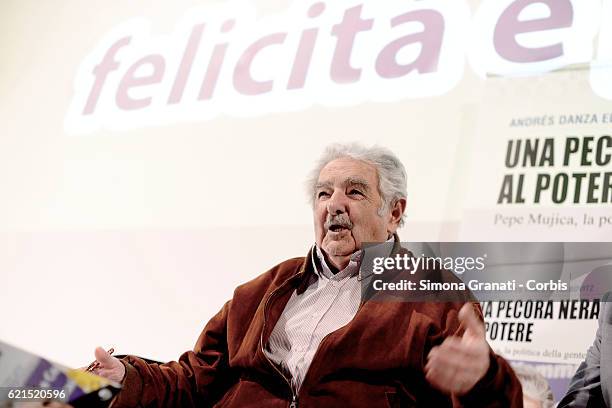 Former Uruguayan President Jose '' Pepe '' Mujica meets students of Rome during the presentation of the book "Una pecora nera al potere" at the...