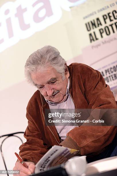 Former Uruguayan President Jose '' Pepe '' Mujica meets students of Rome during the presentation of the book "Una pecora nera al potere" at the...