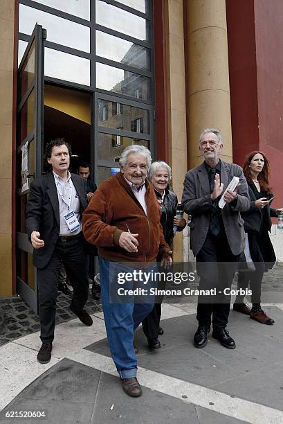 Former Uruguayan President Jose '' Pepe '' Mujica meets students of Rome during the presentation of the book "Una pecora nera al potere" at the...