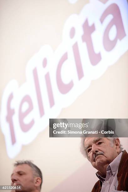 Former Uruguayan President Jose '' Pepe '' Mujica meets students of Rome during the presentation of the book "Una pecora nera al potere" at the...