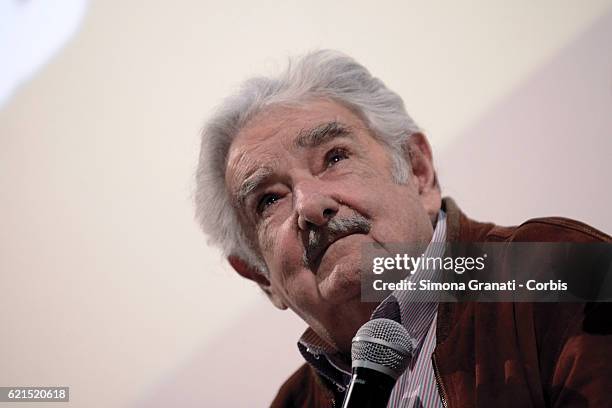 Former Uruguayan President Jose '' Pepe '' Mujica meets students of Rome during the presentation of the book "Una pecora nera al potere" at the...