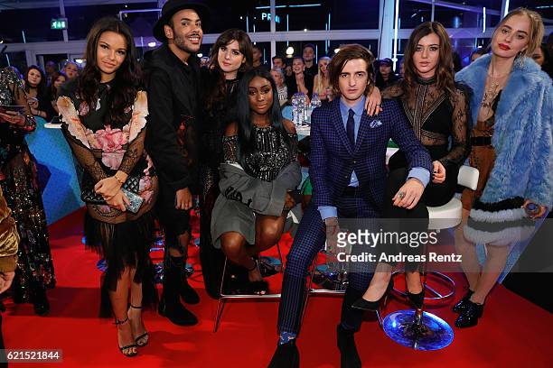 Girls Monica Geuze, Betty Autier, Sandra Lambeck, Eleanor Calder, and Sonya Esman and guests attend the MTV Europe Music Awards 2016 on November 6,...