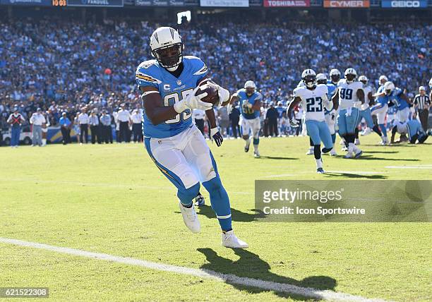 San Diego Chargers Tight End Antonio Gates catches a pass for a touchdown in the first quarter during an NFL game between the Tennessee Titans and...