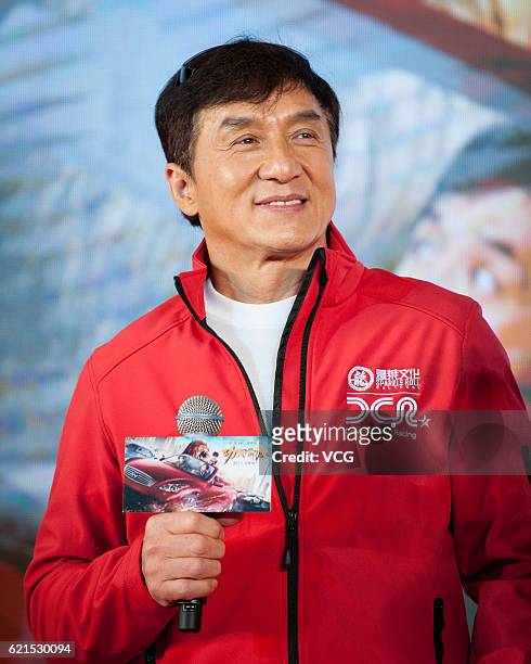 Actor Jackie Chan attends the press conference for director Stanley Tong's film "Kung Fu Yoga" on November 6, 2016 in Shanghai, China.