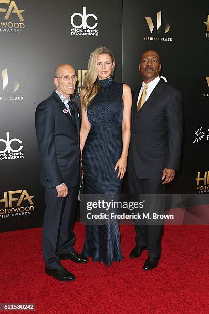 Of DreamWorks Animation Jeffrey Katzenberg and actors Paige Butcher and Eddie Murphy attend the 20th Annual Hollywood Film Awards on November 6, 2016...