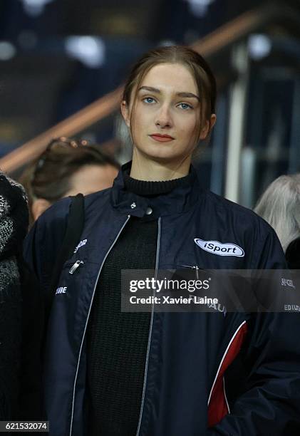 Mathilde Pinault attends the French Ligue 1 match between Paris Saint-Germain and Stade Rennes FC at Parc des Princes on November 6, 2016 in Paris,...