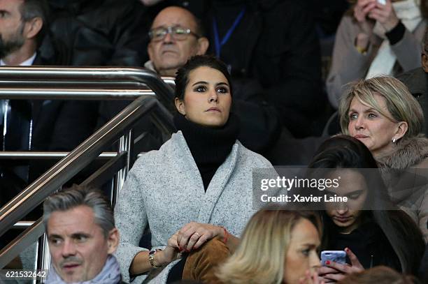 Karine Ferri wife of Yoann Gourcuff of Stade de Rennes attends the French Ligue 1 match between Paris Saint-Germain and Stade Rennes FC at Parc des...