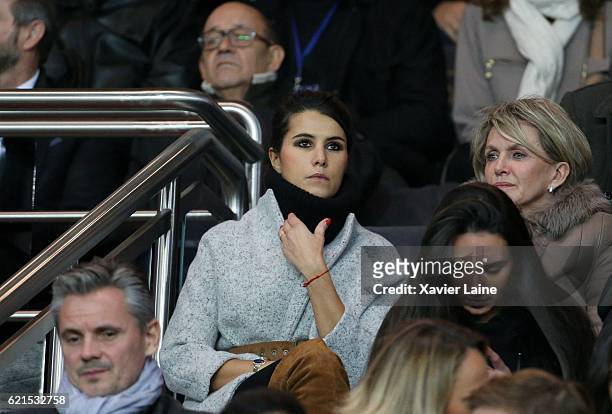 Karine Ferri wife of Yoann Gourcuff of Stade de Rennes attends the French Ligue 1 match between Paris Saint-Germain and Stade Rennes FC at Parc des...
