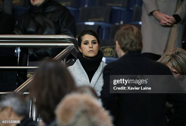 Karine Ferri wife of Yoann Gourcuff of Stade de Rennes attends the French Ligue 1 match between Paris Saint-Germain and Stade Rennes FC at Parc des...