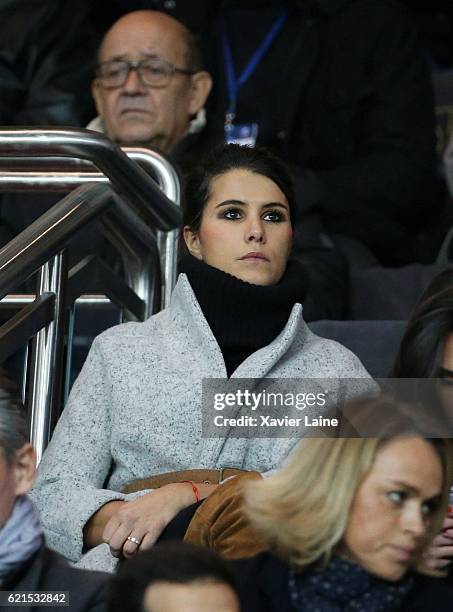 Karine Ferri wife of Yoann Gourcuff of Stade de Rennes attends the French Ligue 1 match between Paris Saint-Germain and Stade Rennes FC at Parc des...