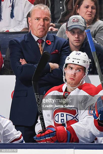 Head Coach Michel Therrien of the Montreal Canadiens watches his team play against the Columbus Blue Jackets on November 4, 2016 at Nationwide Arena...
