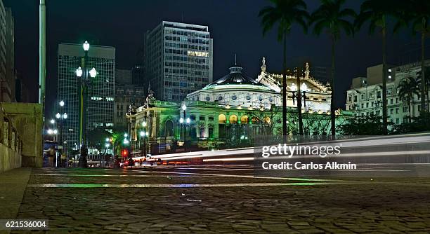 sao paulo - viaduto do chá e teatro municipal à noite - noite 個照片及圖片檔